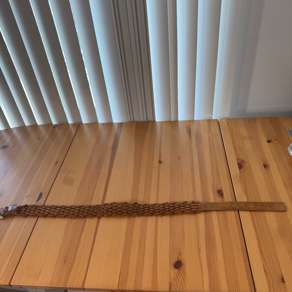 Women's Brown Leather Belt Woven Boho - Picture 7 of 9
